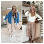 Tanming Women's Baggy Wide-Leg Pants - Casual, Elastic-Waisted, Bohemian Minimalist Basic Women's Clothes Bottom with Pockets,summerwins,summeroutfits,vacationoutfits,beachoutfits,back to school shopping