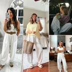 Tanming Women's Baggy Wide-Leg Pants - Casual, Elastic-Waisted, Bohemian Minimalist Basic Women's Clothes Bottom with Pockets,summerwins,summeroutfits,vacationoutfits,beachoutfits,back to school shopping