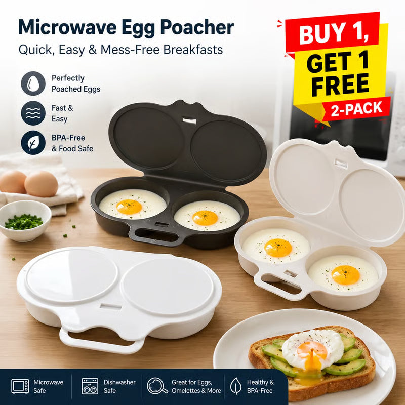 Limited-Time Offer: Buy One, Get One Free🎁-🍳 Microwave Egg Poacher for Quick and Easy Breakfasts