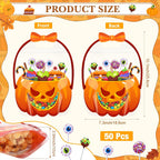50 Pcs Halloween Treat Bags with Handles, Pumpkin Plastic