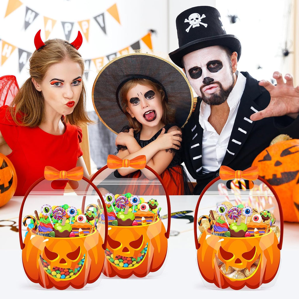 50 Pcs Halloween Treat Bags with Handles, Pumpkin Plastic