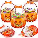 50 Pcs Halloween Treat Bags with Handles, Pumpkin Plastic