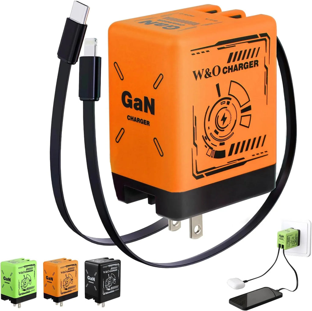 Smart Charger, 2 in 1 W&O 120w Fast Charger, Retractable Wall Fast Charger, Portable Charger with All in 1 Foldable Plug, Fast Charging Power Adapter for Smartphones