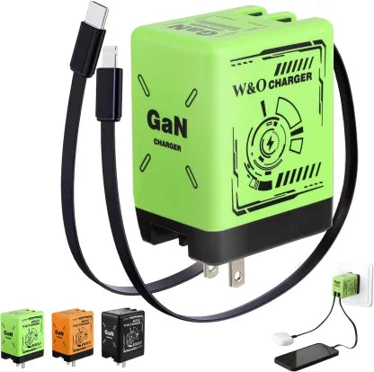 Smart Charger, 2 in 1 W&O 120w Fast Charger, Retractable Wall Fast Charger, Portable Charger with All in 1 Foldable Plug, Fast Charging Power Adapter for Smartphones