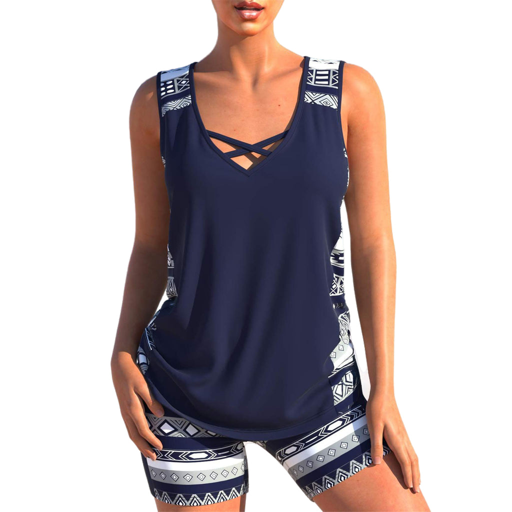 ⏰LAST DAY 60% OFF🌊Women's Tummy Control Tankini Set with Built-In Bra – Flattering Boho Swimwear with Shorts