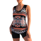⏰LAST DAY 60% OFF🌊Women's Tummy Control Tankini Set with Built-In Bra – Flattering Boho Swimwear with Shorts