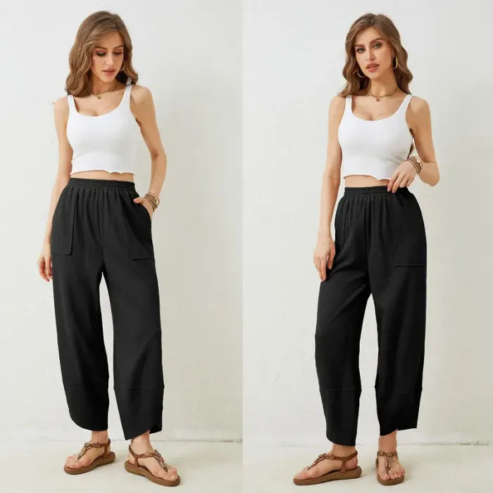 Tanming Women's Baggy Wide-Leg Pants - Casual, Elastic-Waisted, Bohemian Minimalist Basic Women's Clothes Bottom with Pockets,summerwins,summeroutfits,vacationoutfits,beachoutfits,back to school shopping