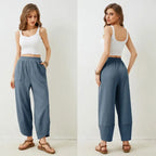 Tanming Women's Baggy Wide-Leg Pants - Casual, Elastic-Waisted, Bohemian Minimalist Basic Women's Clothes Bottom with Pockets,summerwins,summeroutfits,vacationoutfits,beachoutfits,back to school shopping