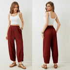Tanming Women's Baggy Wide-Leg Pants - Casual, Elastic-Waisted, Bohemian Minimalist Basic Women's Clothes Bottom with Pockets,summerwins,summeroutfits,vacationoutfits,beachoutfits,back to school shopping
