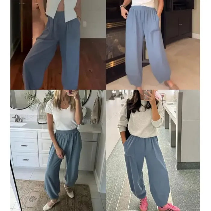 Tanming Women's Baggy Wide-Leg Pants - Casual, Elastic-Waisted, Bohemian Minimalist Basic Women's Clothes Bottom with Pockets,summerwins,summeroutfits,vacationoutfits,beachoutfits,back to school shopping